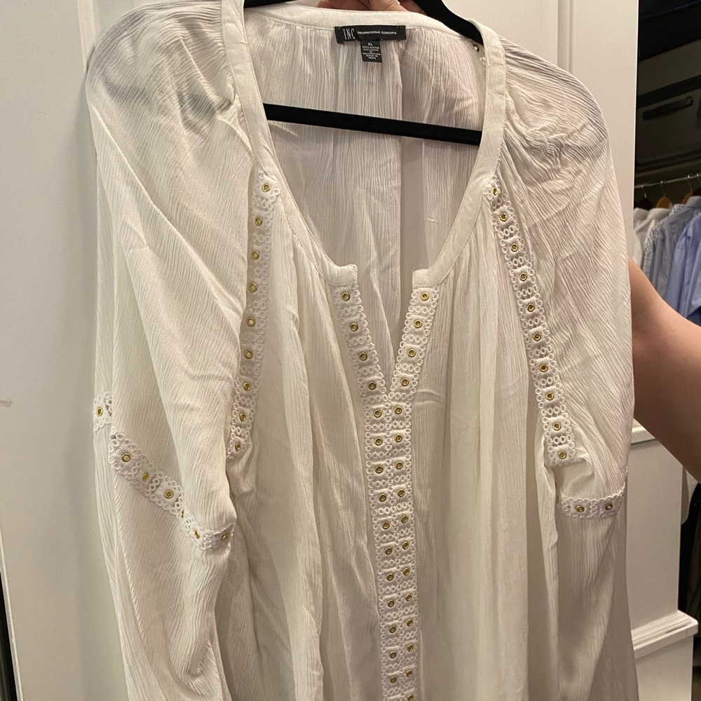 White sheer long sleeve tunic INC size XL